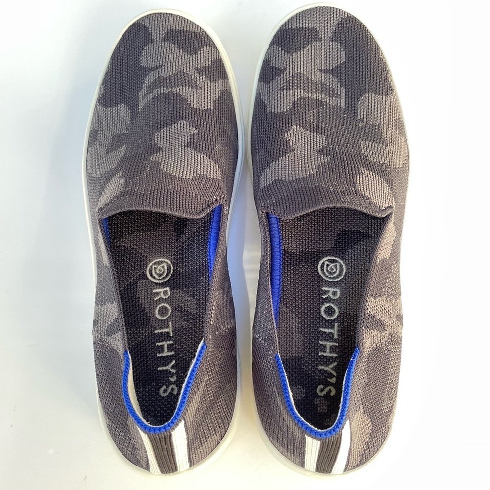 Rothy’s Grey Camo Knit Slip On Sneakers